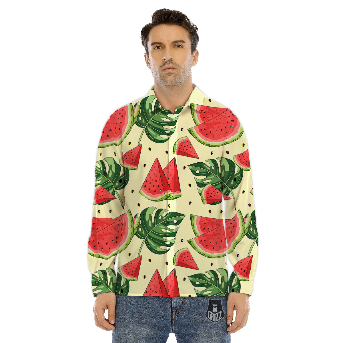 Watermelon Leaf Tropical Print Pattern Men's Dress Shirts-grizzshop