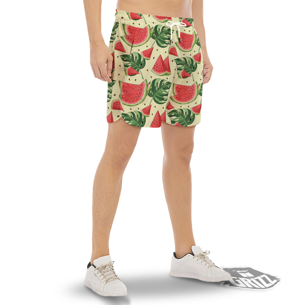 Watermelon Leaf Tropical Print Pattern Men's Gym Shorts-grizzshop