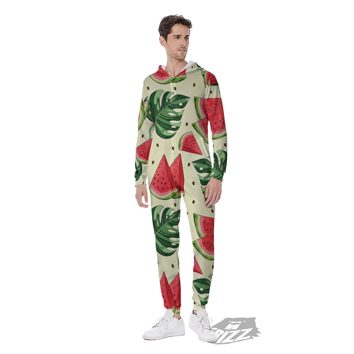 Watermelon Leaf Tropical Print Pattern Men's Jumpsuit-grizzshop