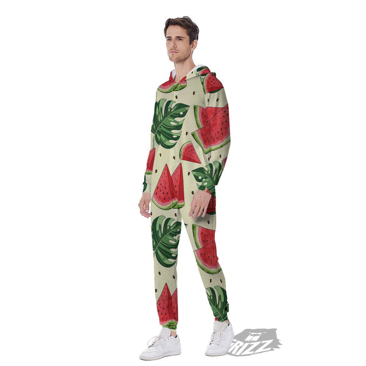 Watermelon Leaf Tropical Print Pattern Men's Jumpsuit-grizzshop