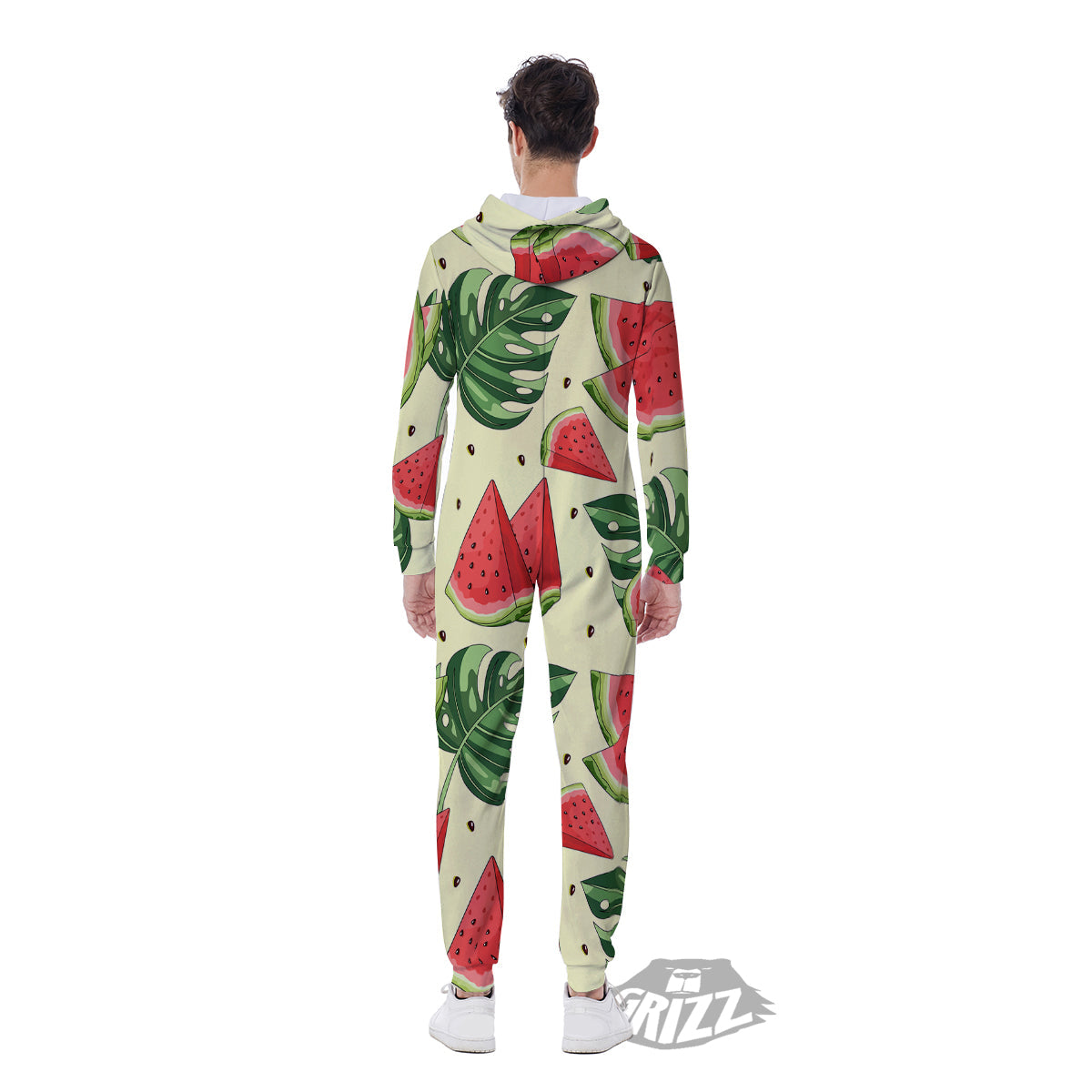 Watermelon Leaf Tropical Print Pattern Men's Jumpsuit-grizzshop