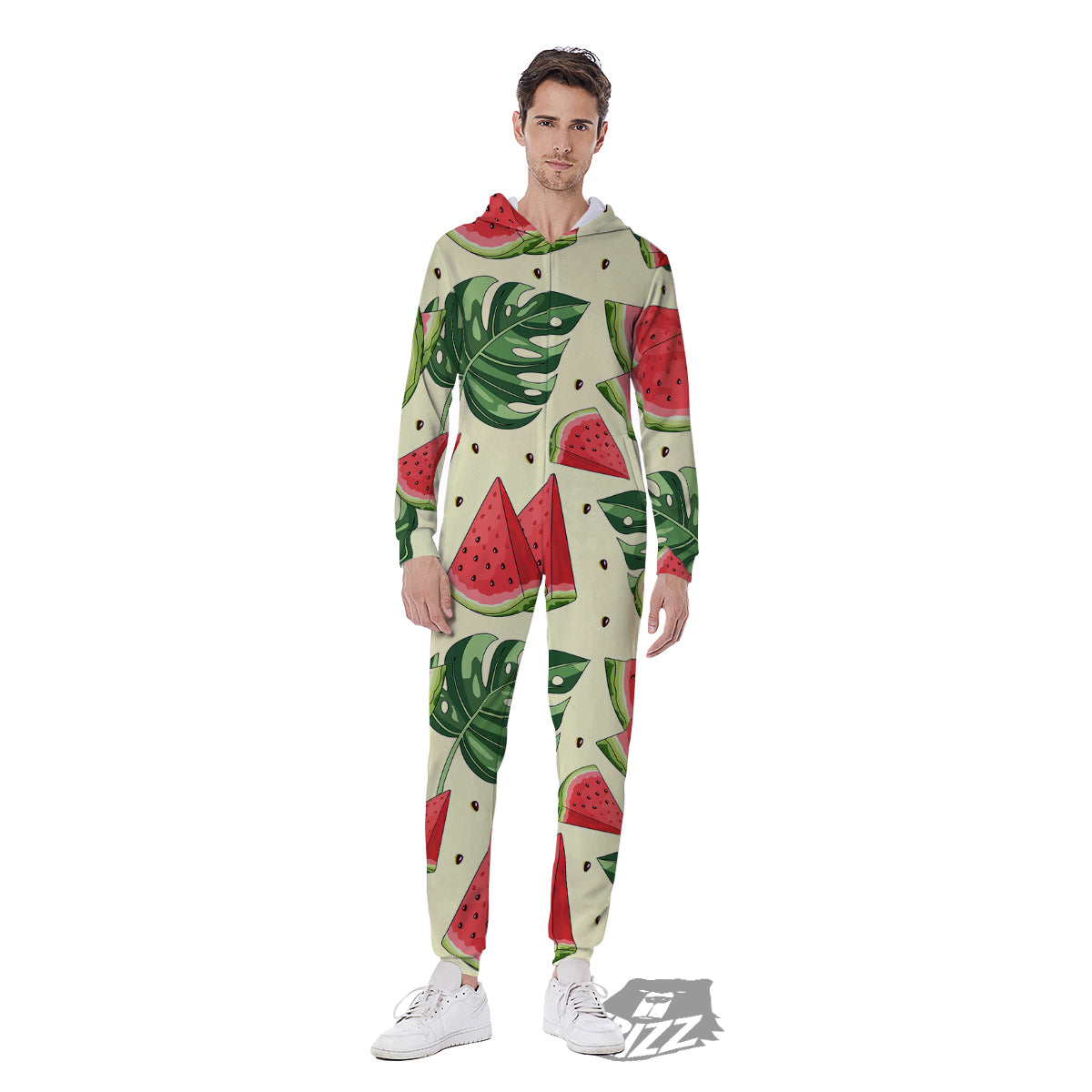 Watermelon Leaf Tropical Print Pattern Men's Jumpsuit-grizzshop
