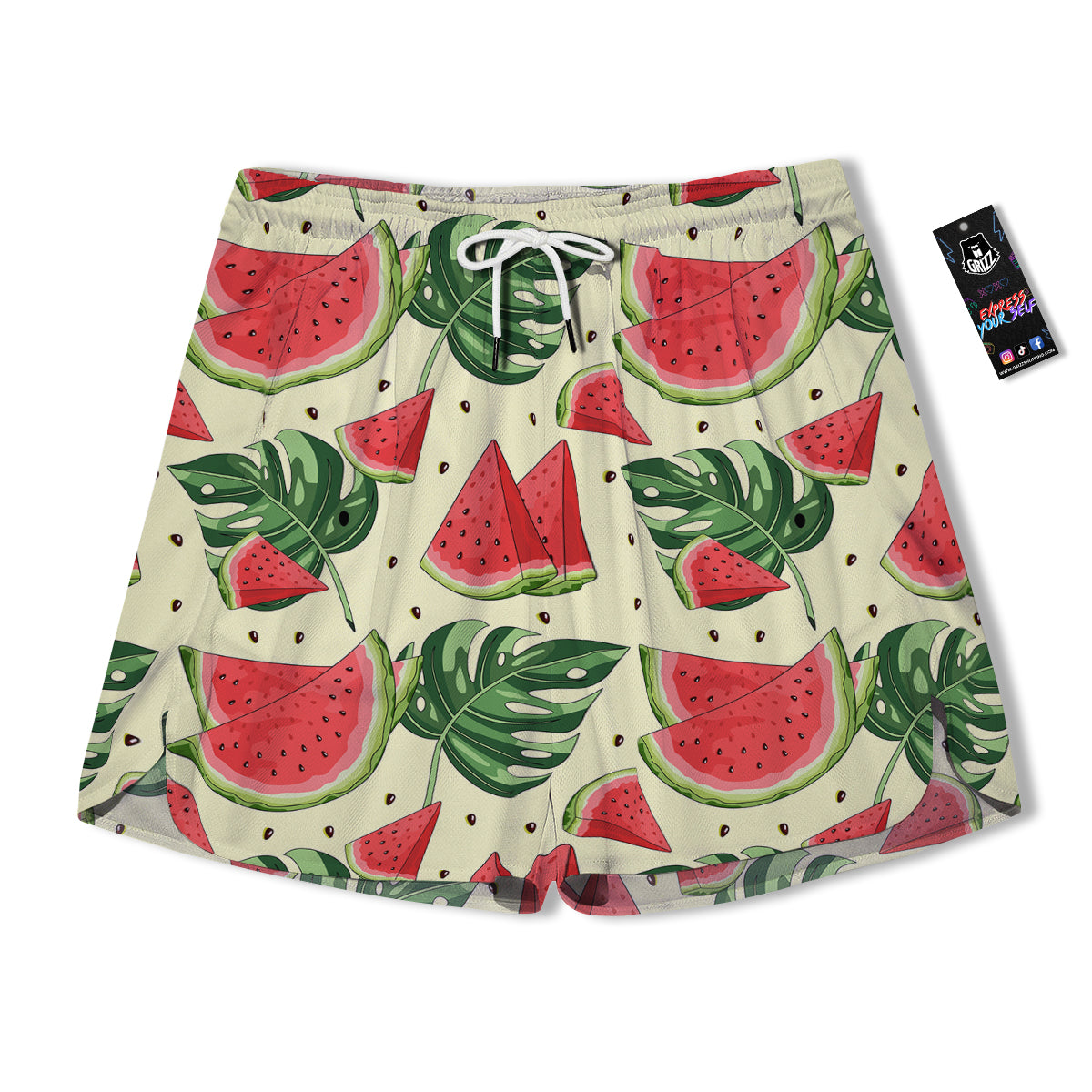 Watermelon Leaf Tropical Print Pattern Men's Running Shorts-grizzshop