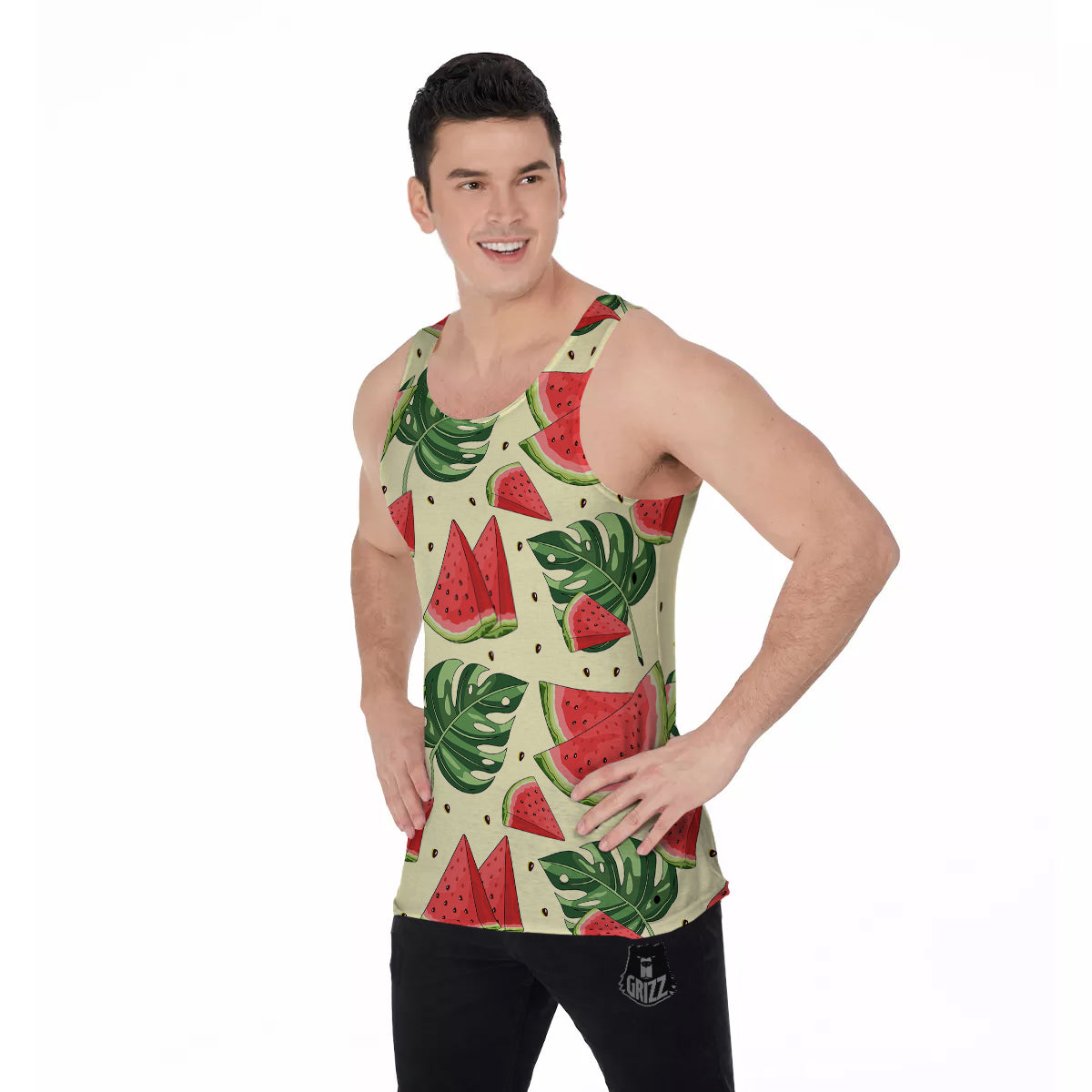 Watermelon Leaf Tropical Print Pattern Men's Tank Top-grizzshop