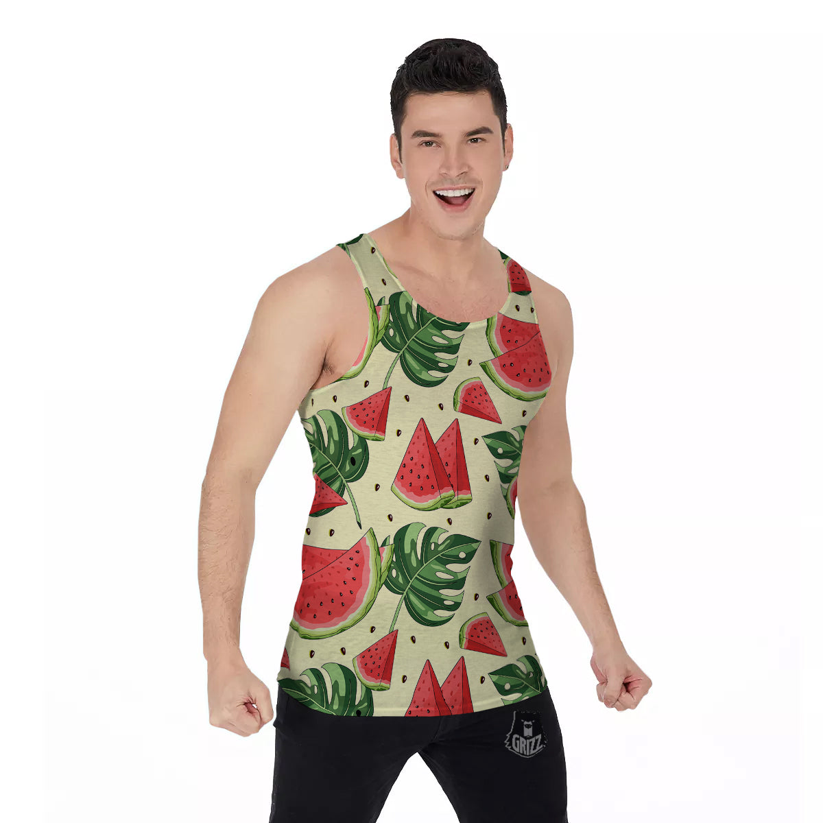 Watermelon Leaf Tropical Print Pattern Men's Tank Top-grizzshop