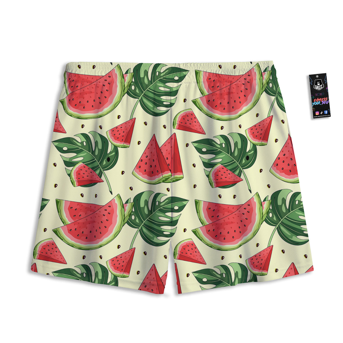 Watermelon Leaf Tropical Print Pattern Mesh Shorts