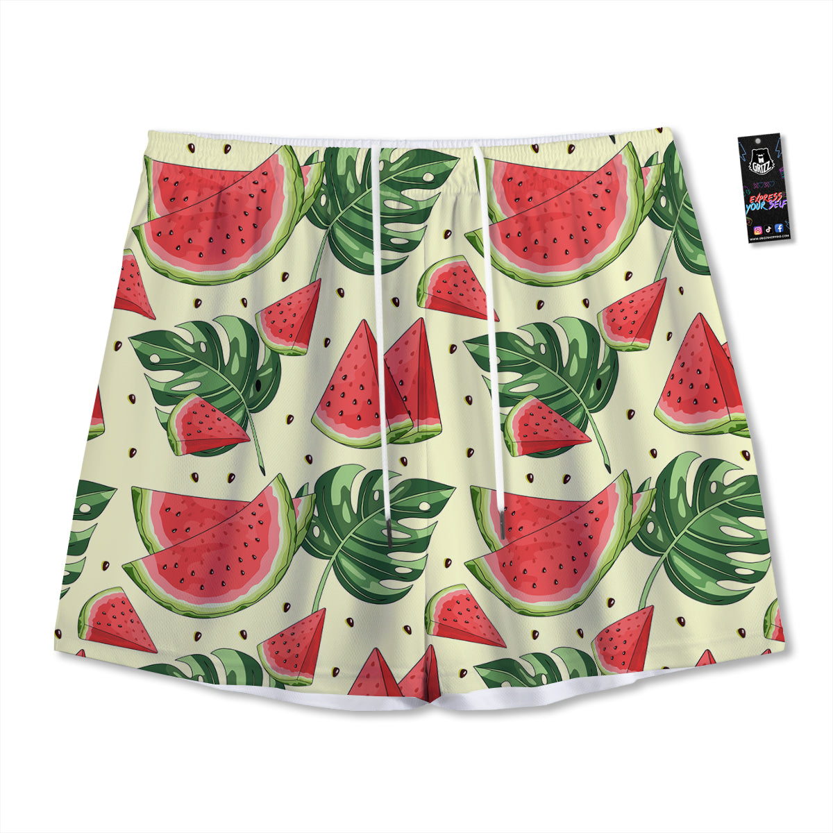 Watermelon Leaf Tropical Print Pattern Mesh Shorts