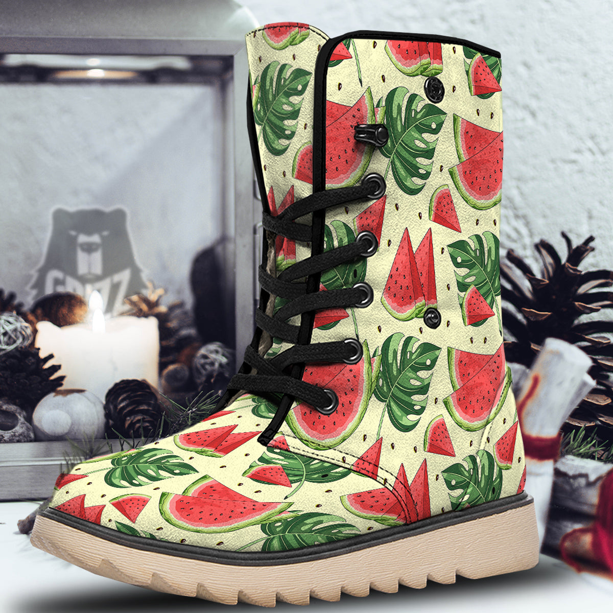 Watermelon Leaf Tropical Print Pattern Snow Boots-grizzshop