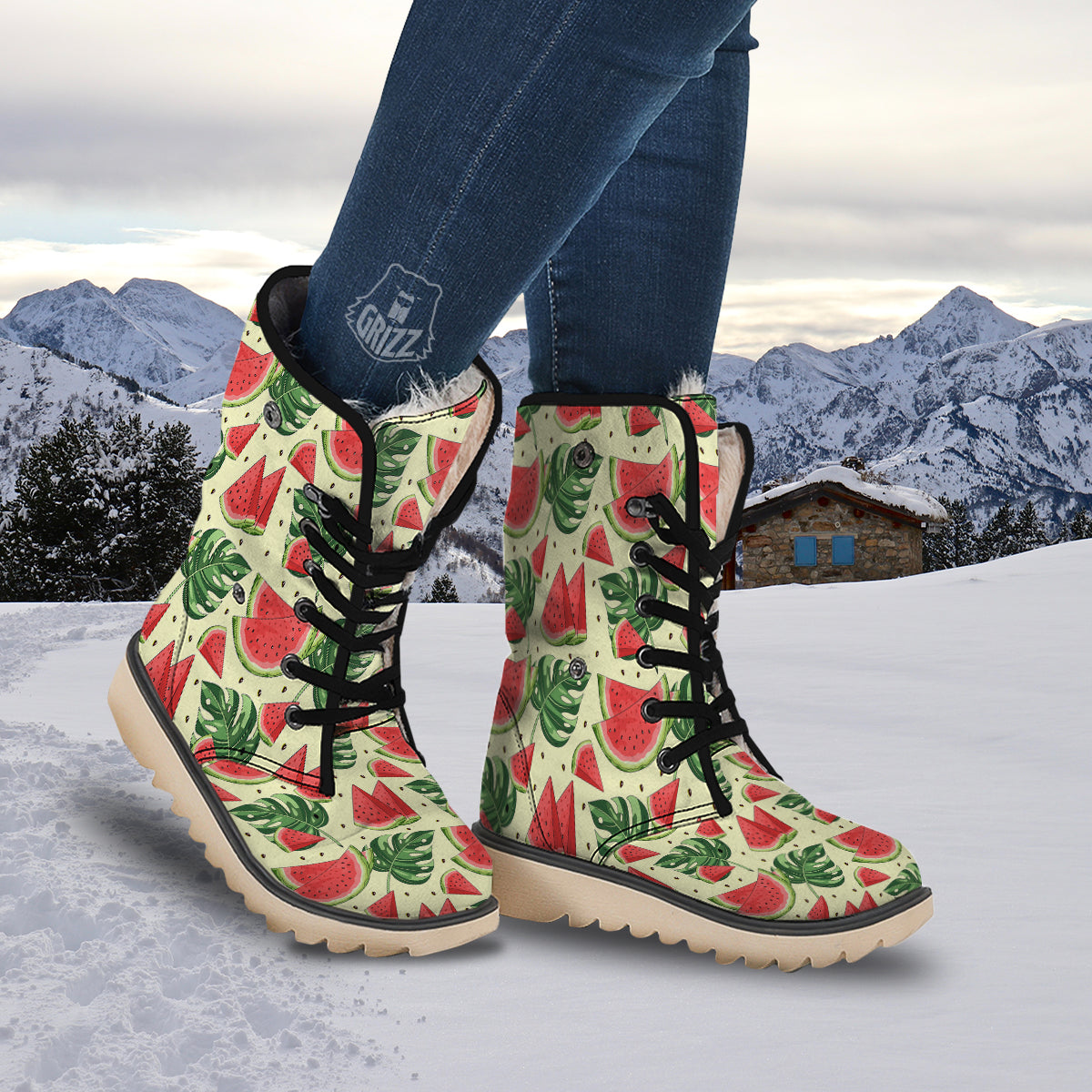 Watermelon Leaf Tropical Print Pattern Snow Boots-grizzshop