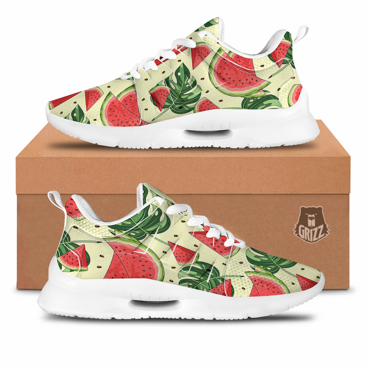 Watermelon Leaf Tropical Print Pattern Tennis Shoes-grizzshop