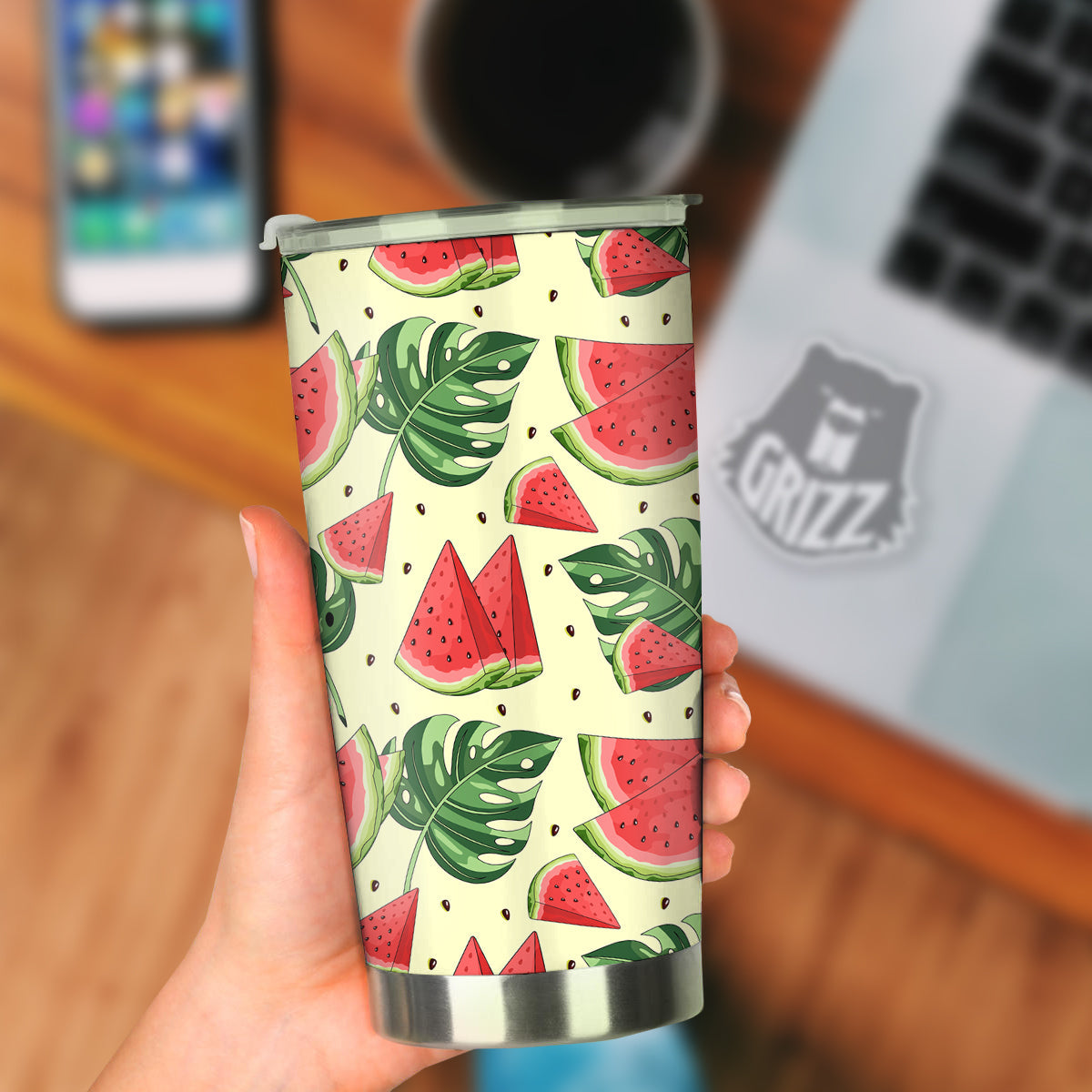 Watermelon Leaf Tropical Print Pattern Tumbler-grizzshop