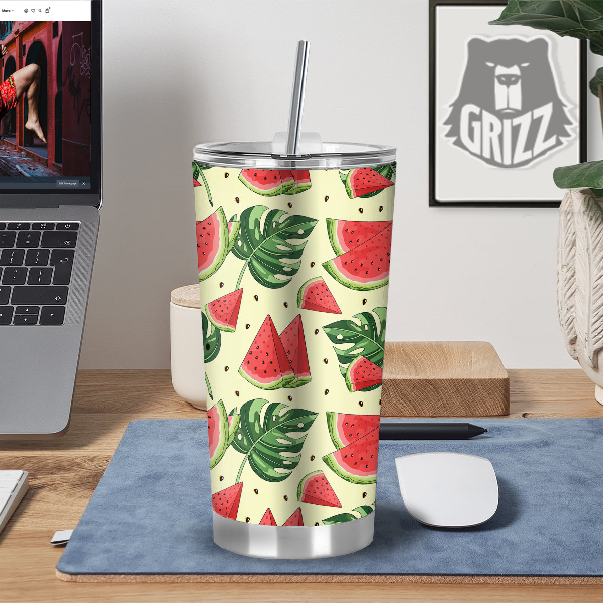 Watermelon Leaf Tropical Print Pattern Tumbler-grizzshop