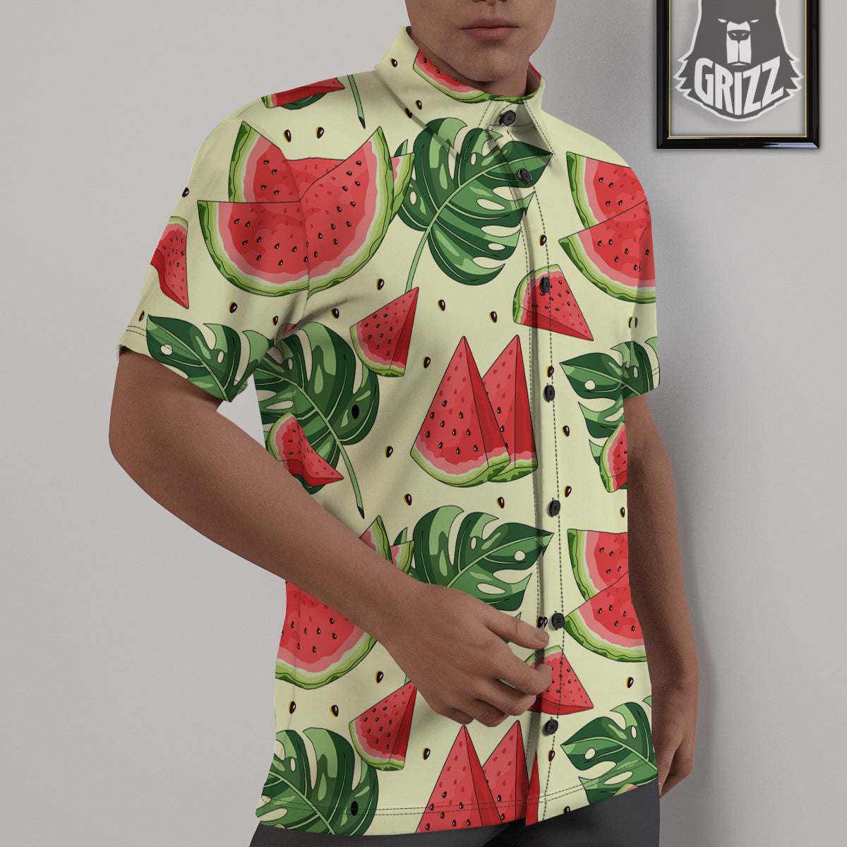 Watermelon Leaf Tropical Print Pattern Untucked Shirts-grizzshop