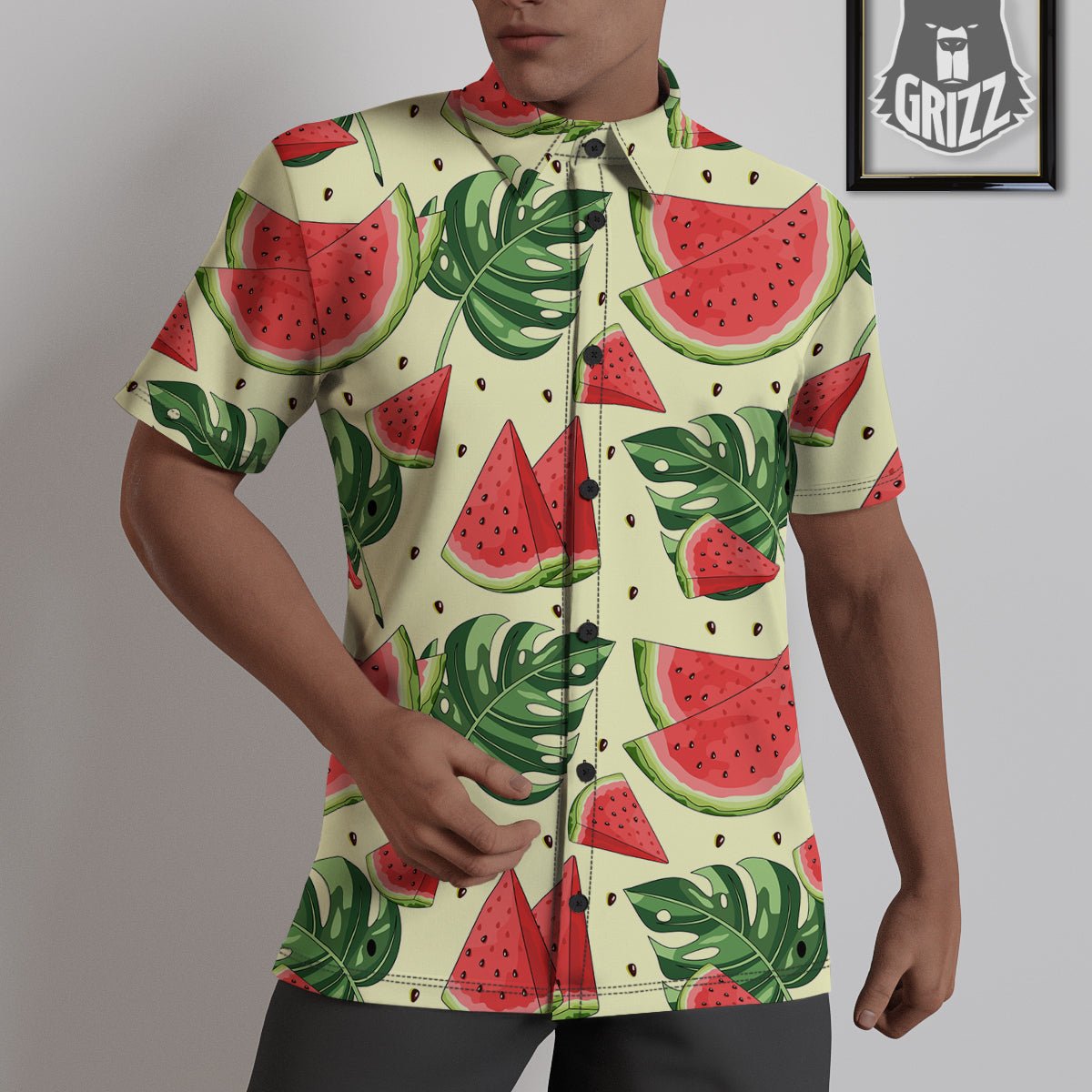 Watermelon Leaf Tropical Print Pattern Untucked Shirts-grizzshop