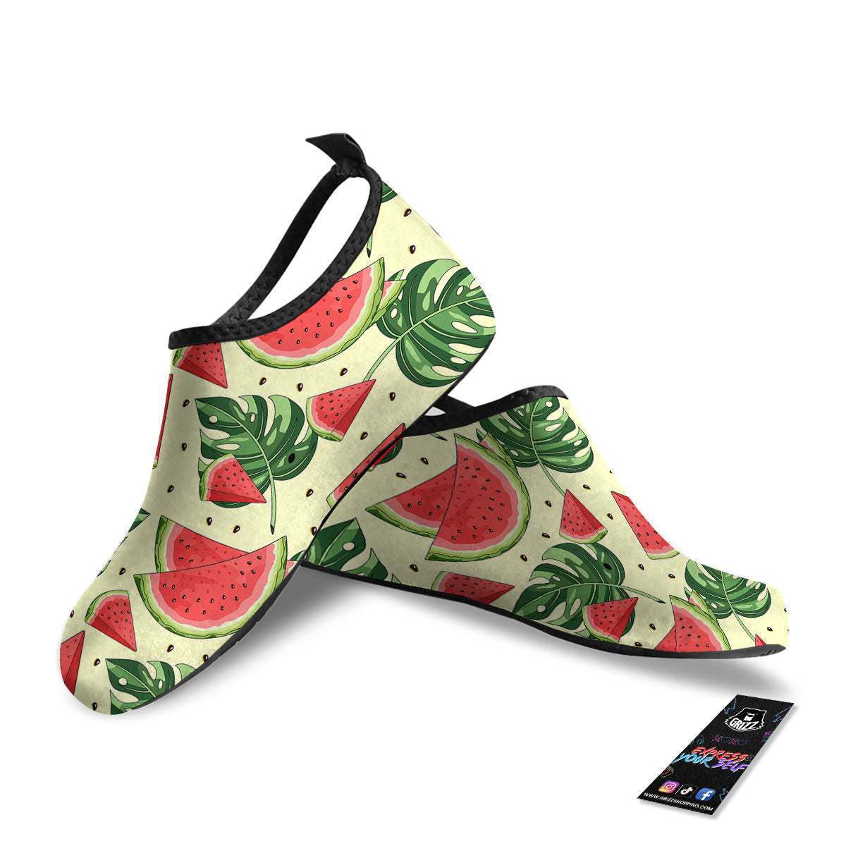 Watermelon Leaf Tropical Print Pattern Water Shoes-grizzshop