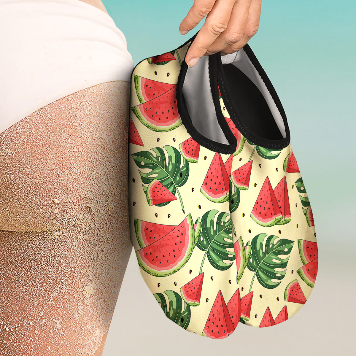 Watermelon Leaf Tropical Print Pattern Water Shoes-grizzshop