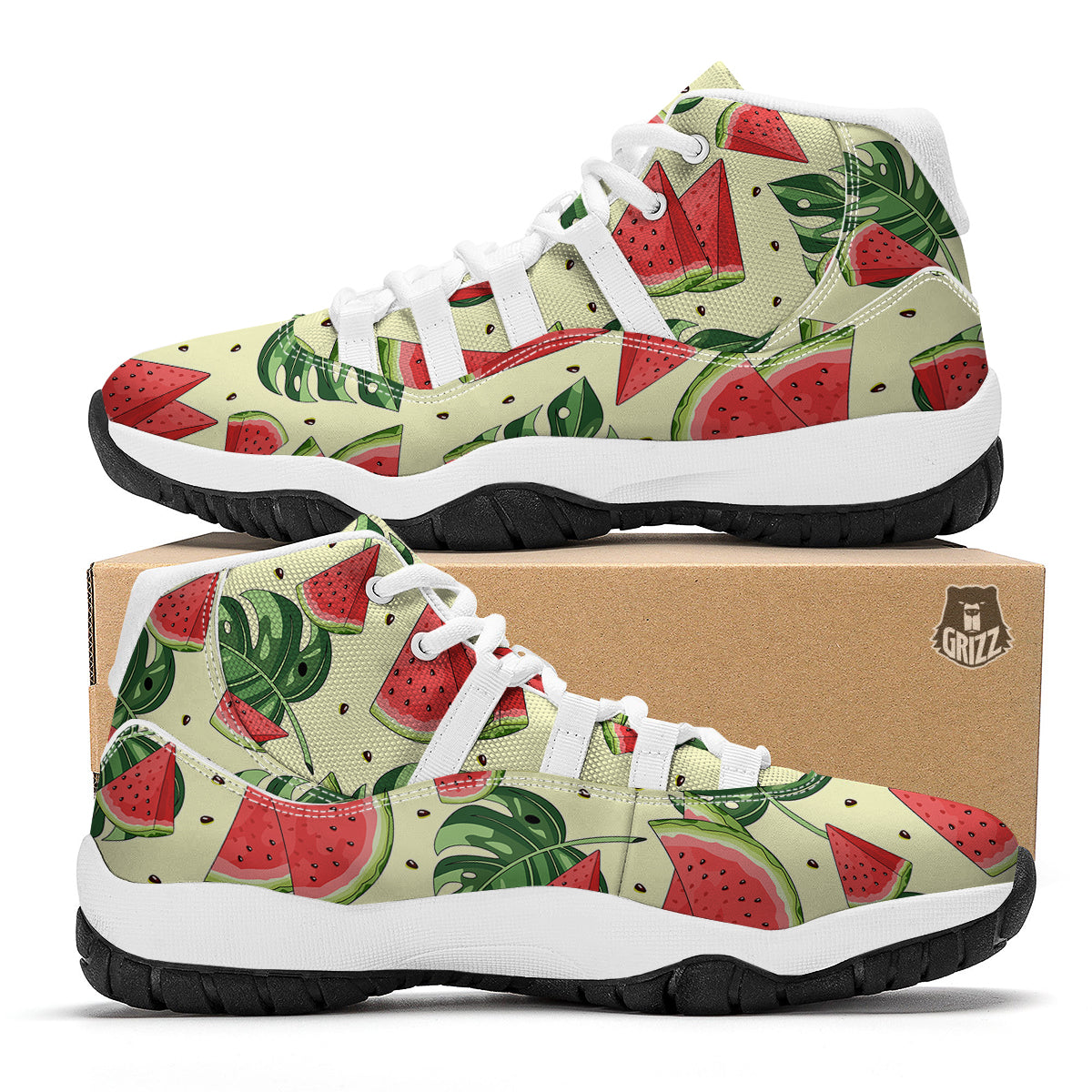 Watermelon Leaf Tropical Print Pattern White Bball Shoes-grizzshop