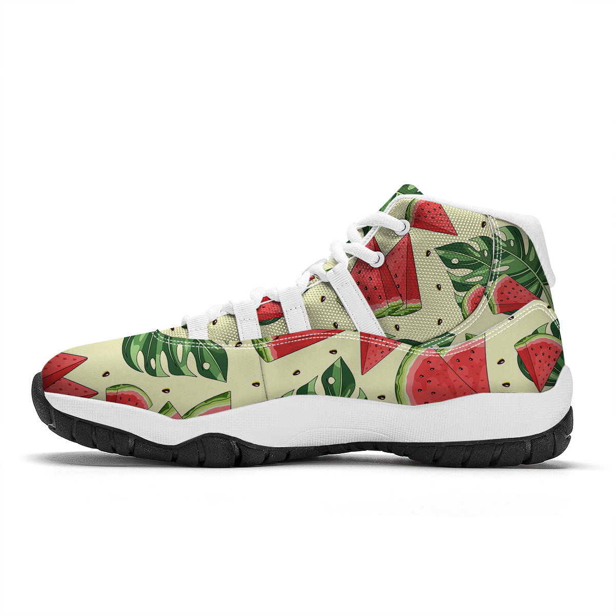 Watermelon Leaf Tropical Print Pattern White Bball Shoes-grizzshop