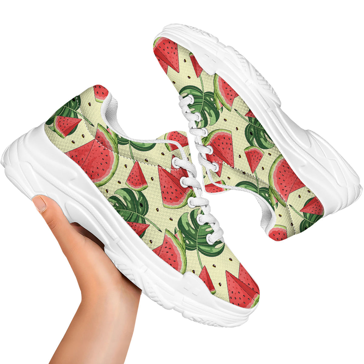 Watermelon Leaf Tropical Print Pattern White Chunky Shoes-grizzshop