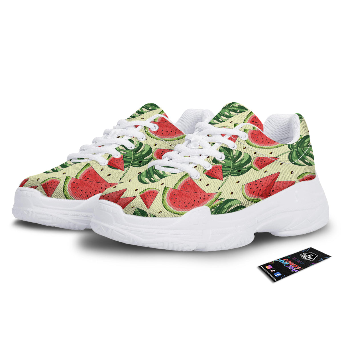 Watermelon Leaf Tropical Print Pattern White Chunky Shoes-grizzshop