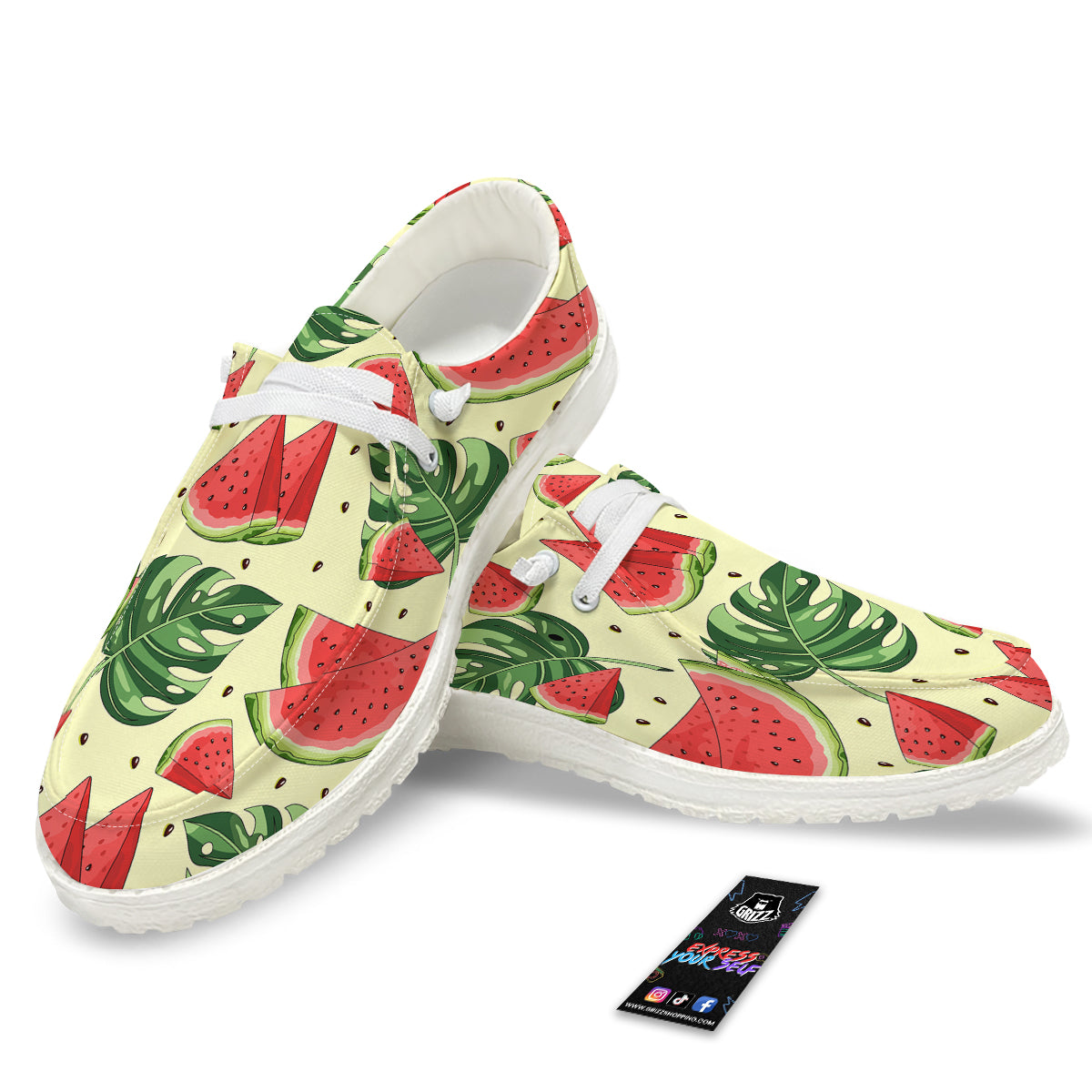 Watermelon Leaf Tropical Print Pattern White Loafers-grizzshop