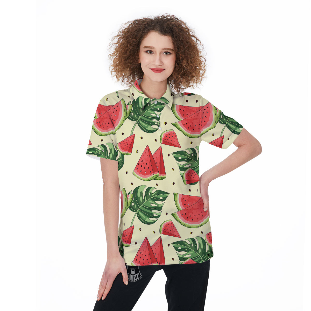 Watermelon Leaf Tropical Print Pattern Women's Golf Shirts-grizzshop