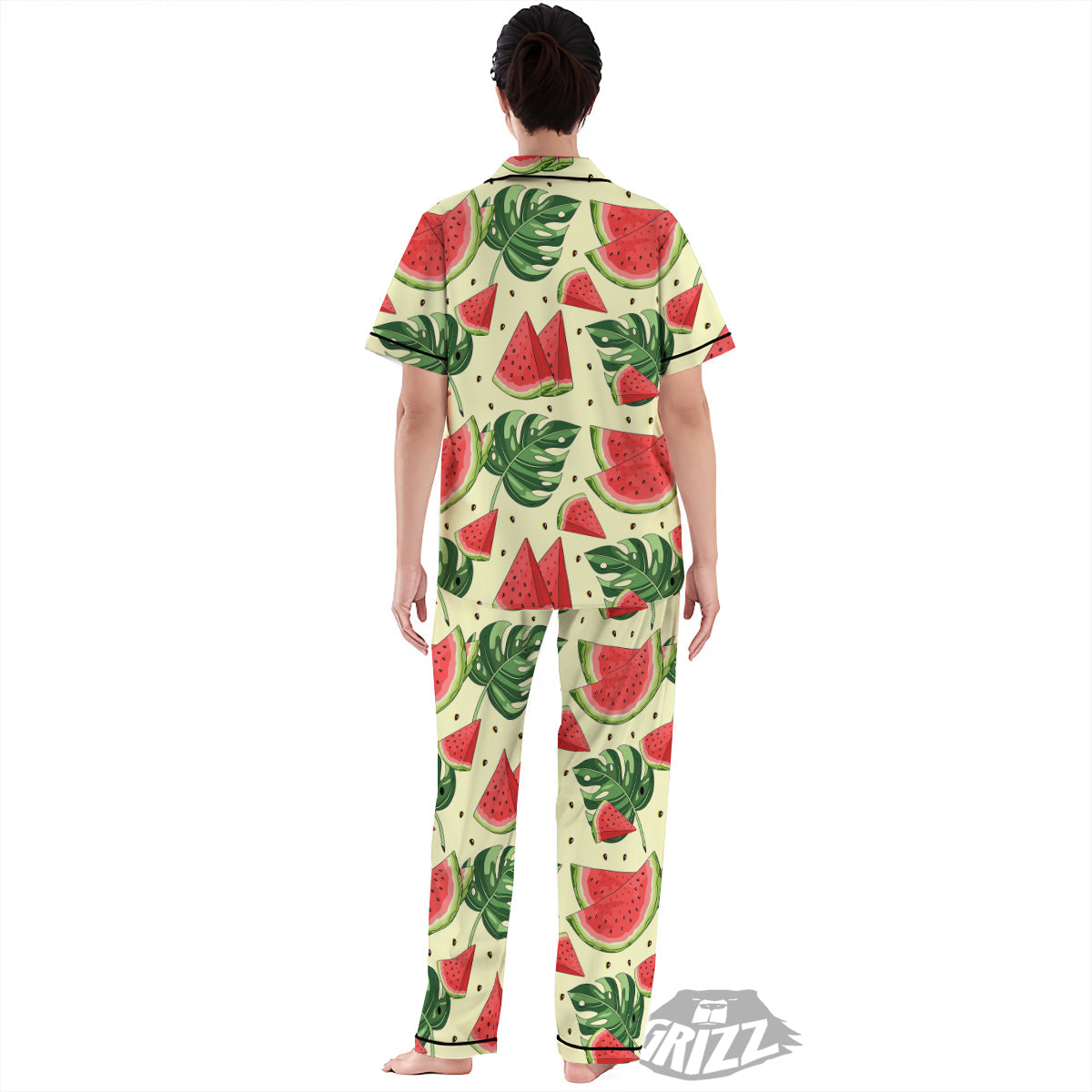 Watermelon Leaf Tropical Print Pattern Women's Pajamas Set-grizzshop