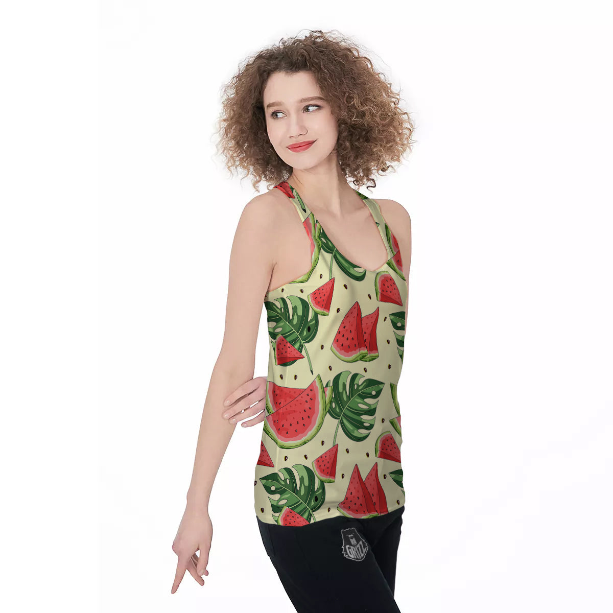 Watermelon Leaf Tropical Print Pattern Women's Racerback Tank Top-grizzshop