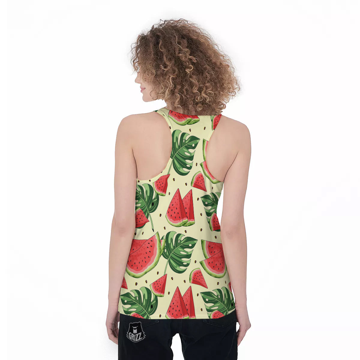 Watermelon Leaf Tropical Print Pattern Women's Racerback Tank Top-grizzshop