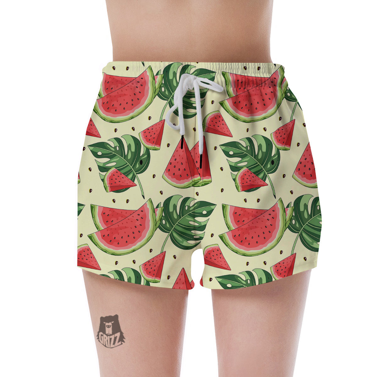Watermelon Leaf Tropical Print Pattern Women's Shorts-grizzshop