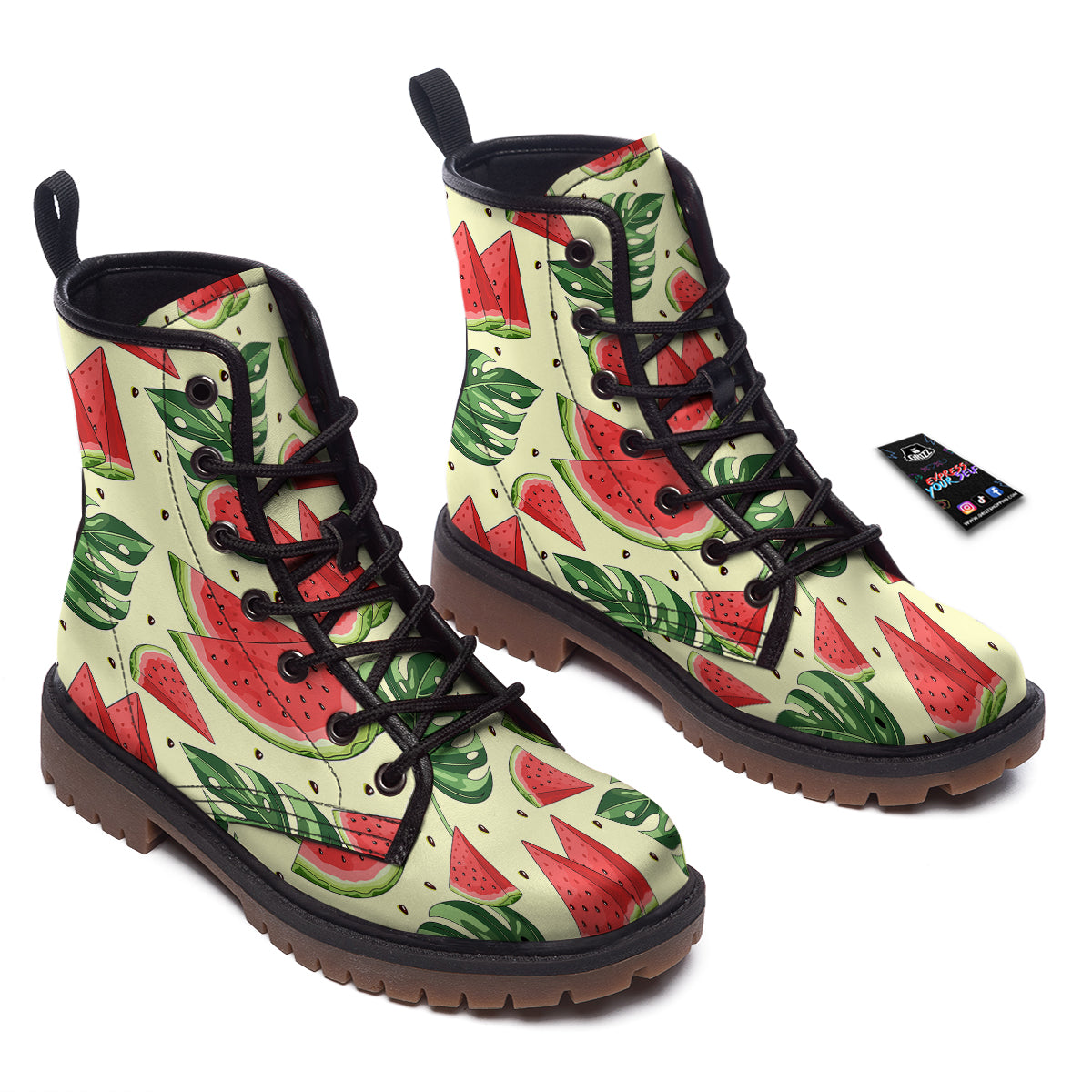 Watermelon Leaf Tropical Print Pattern Work Boots-grizzshop