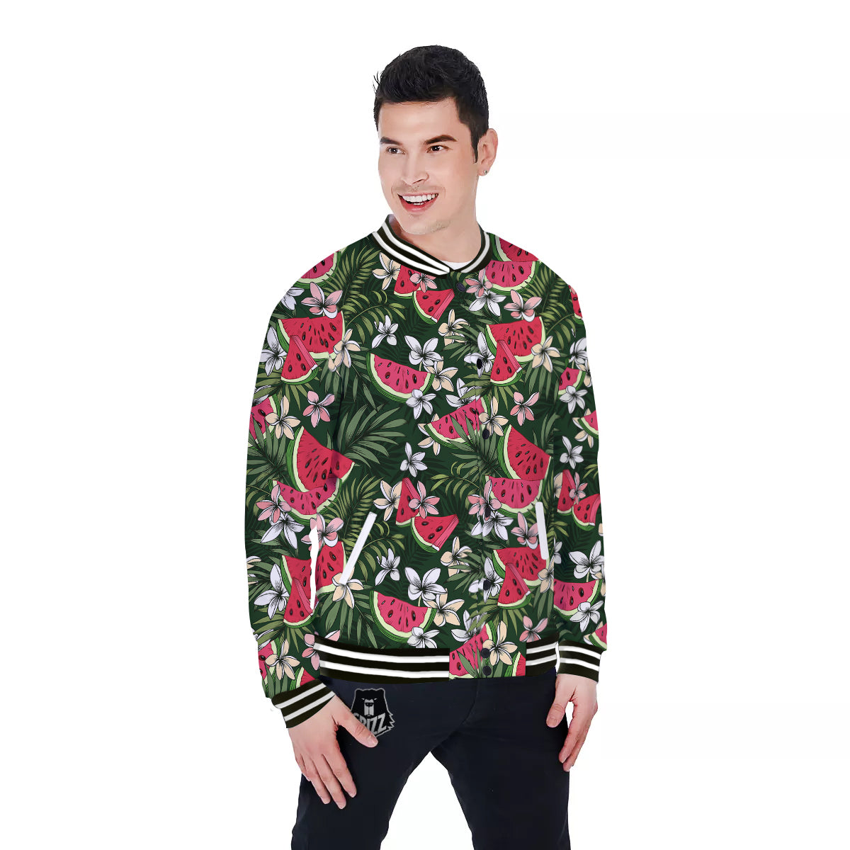 Watermelon Leaves Tropical Print Pattern Baseball Jacket-grizzshop