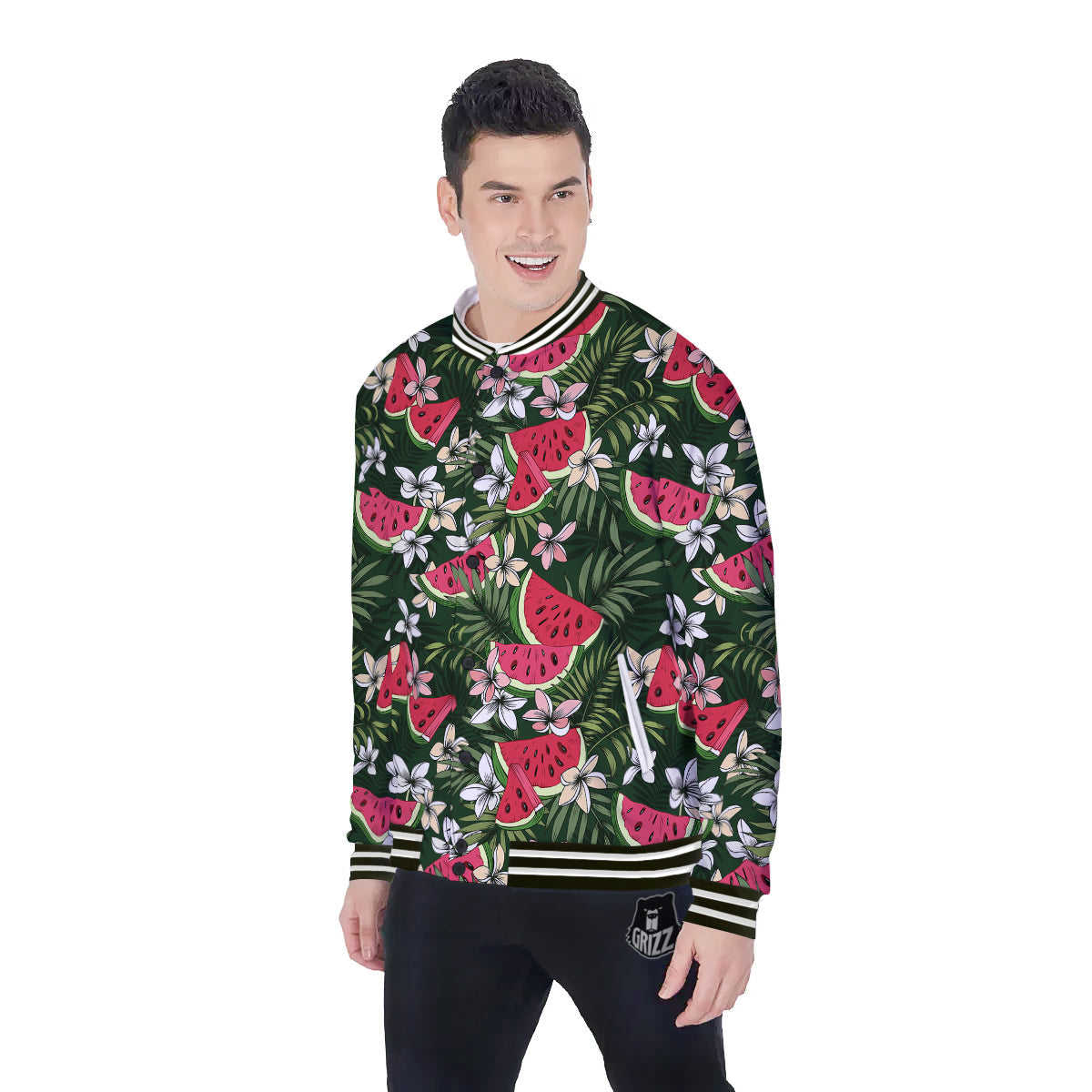 Watermelon Leaves Tropical Print Pattern Baseball Jacket-grizzshop