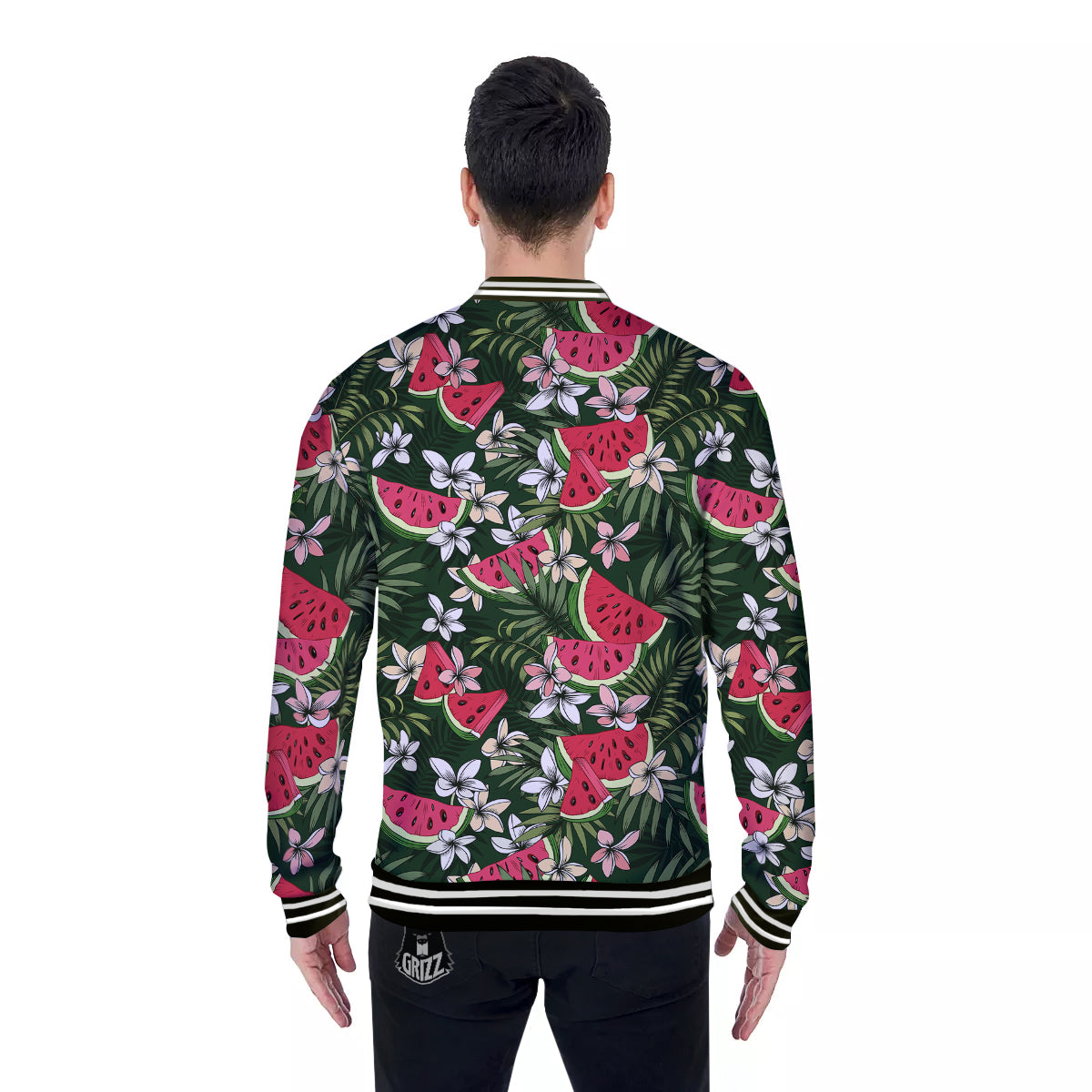 Watermelon Leaves Tropical Print Pattern Baseball Jacket-grizzshop