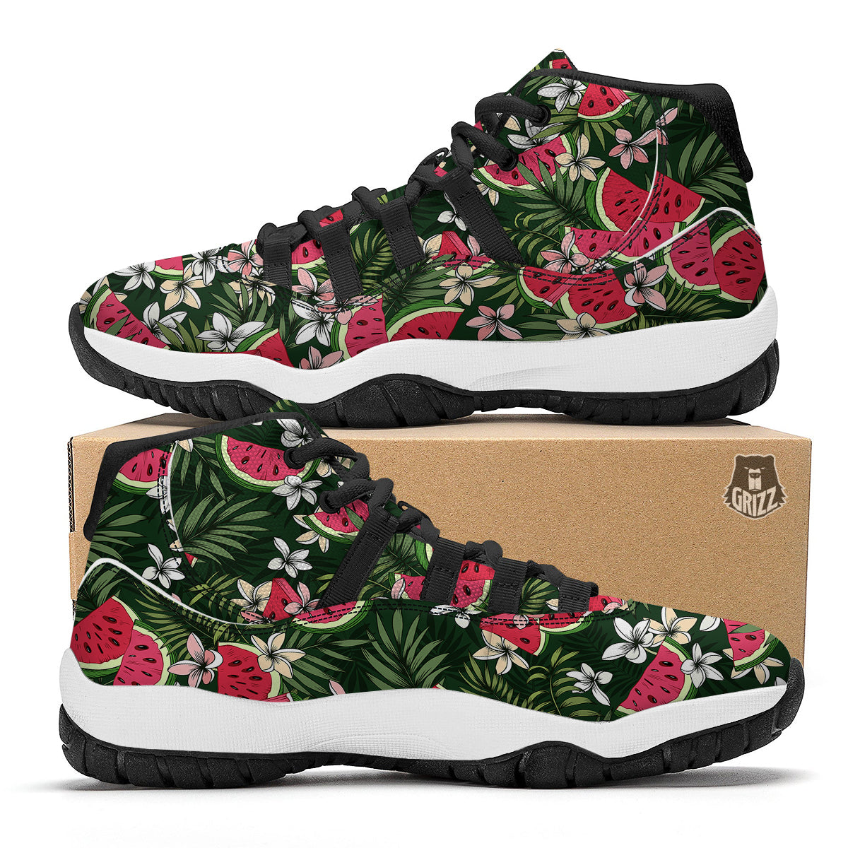 Watermelon Leaves Tropical Print Pattern Black Bball Shoes-grizzshop