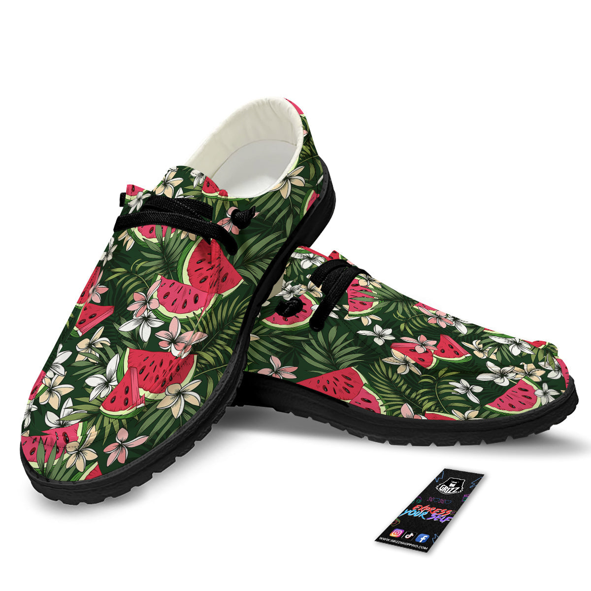 Watermelon Leaves Tropical Print Pattern Black Loafers-grizzshop