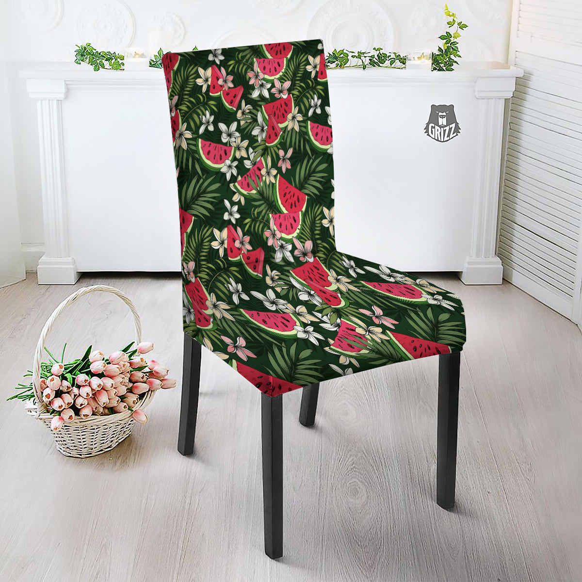 Watermelon Leaves Tropical Print Pattern Dining Chair Slipcover-grizzshop
