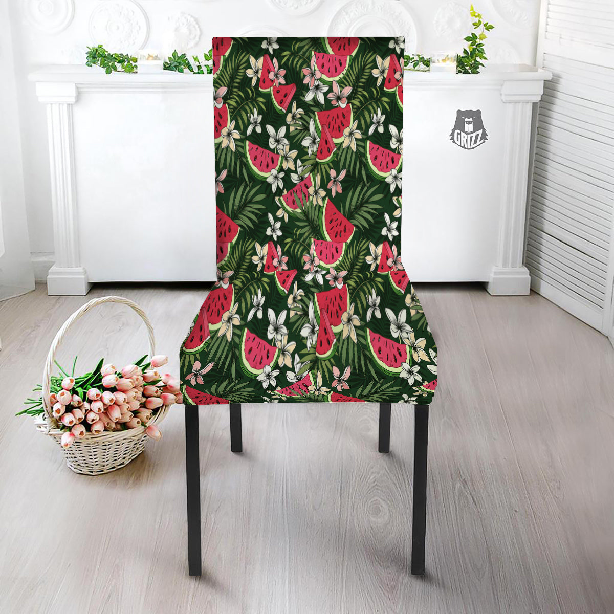 Watermelon Leaves Tropical Print Pattern Dining Chair Slipcover-grizzshop