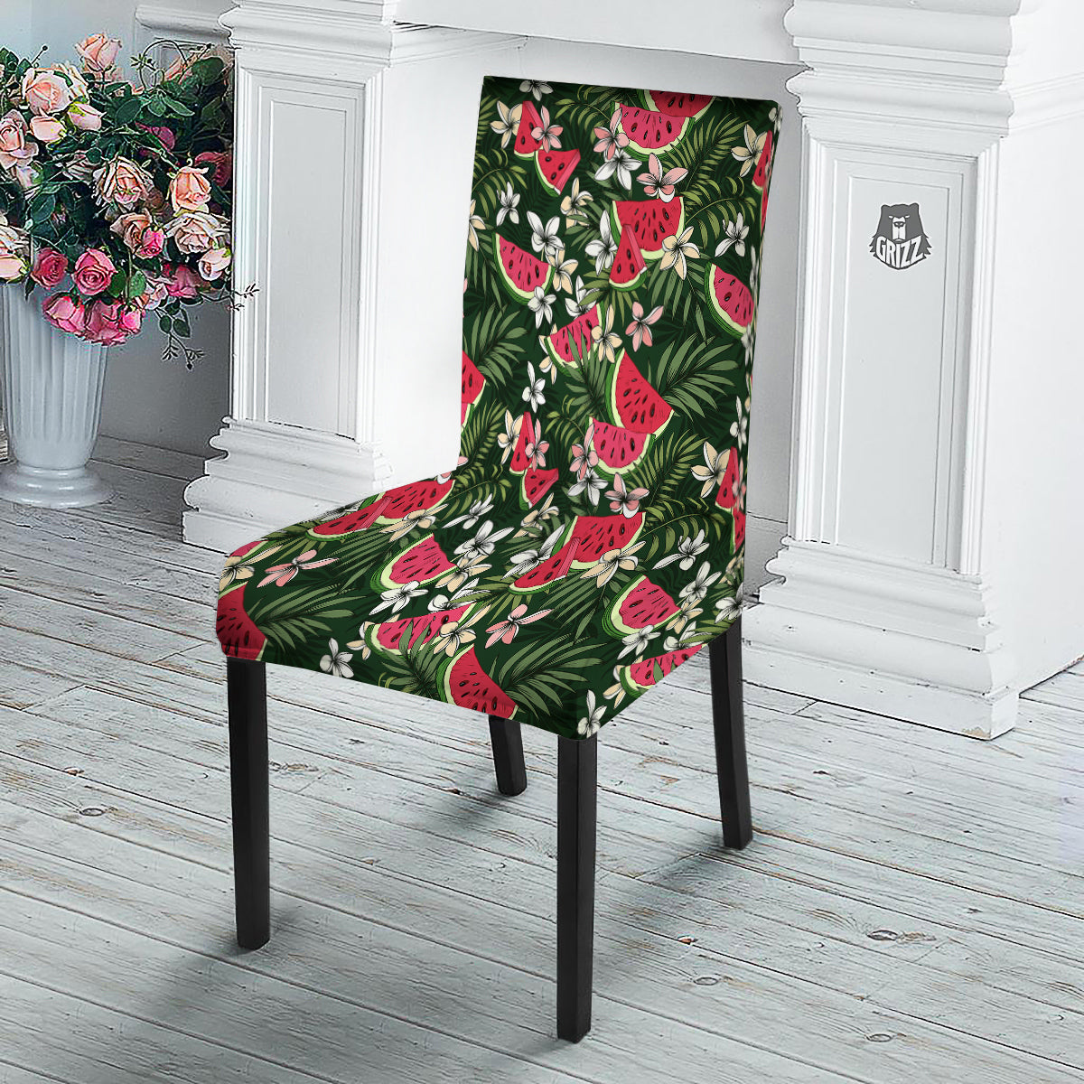 Watermelon Leaves Tropical Print Pattern Dining Chair Slipcover-grizzshop