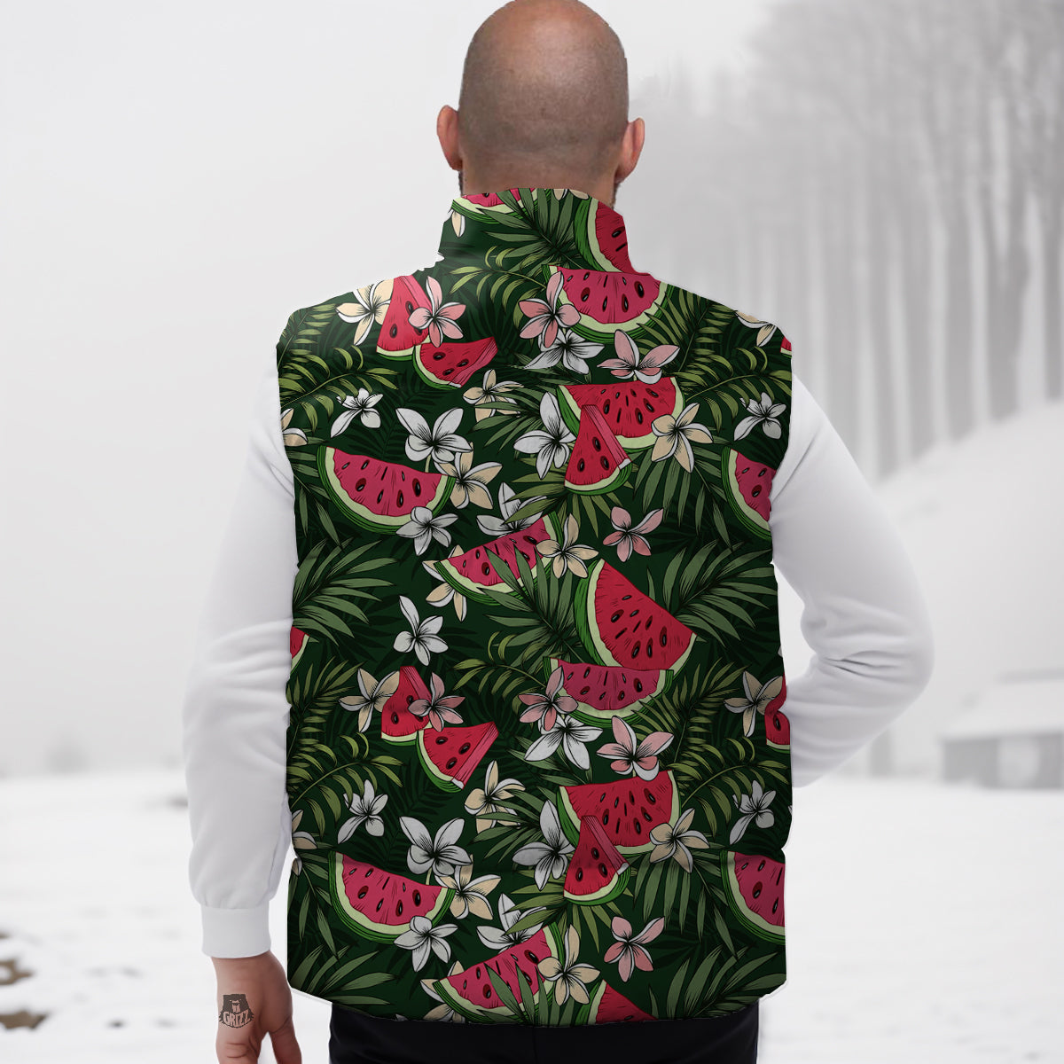 Watermelon Leaves Tropical Print Pattern Down Vest-grizzshop