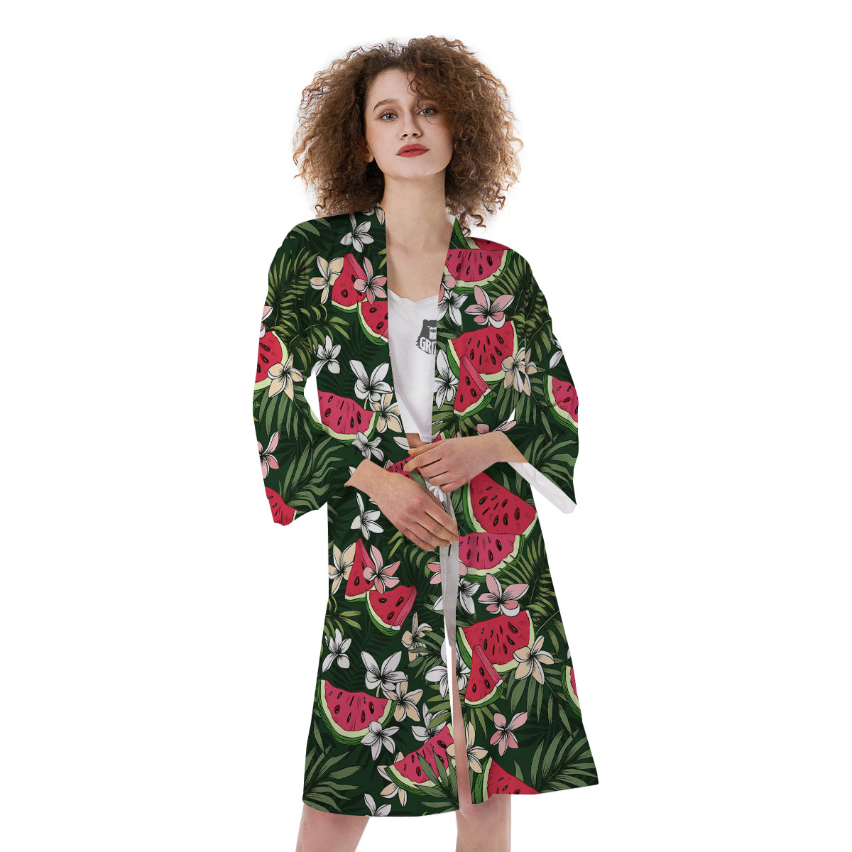 Watermelon Leaves Tropical Print Pattern Kimono-grizzshop