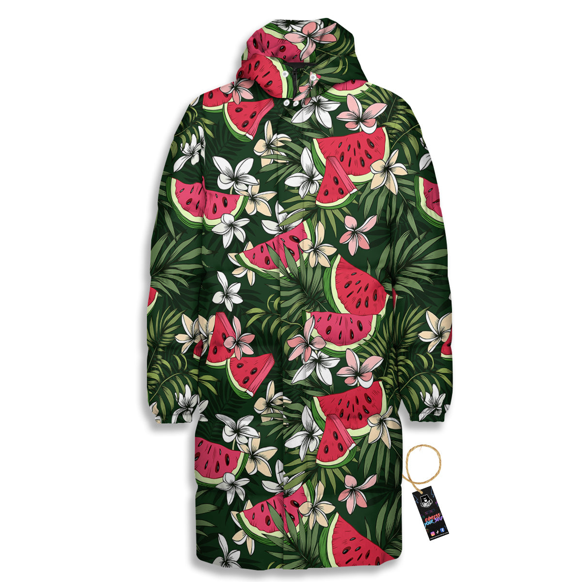 Watermelon Leaves Tropical Print Pattern Long Down Jacket-grizzshop