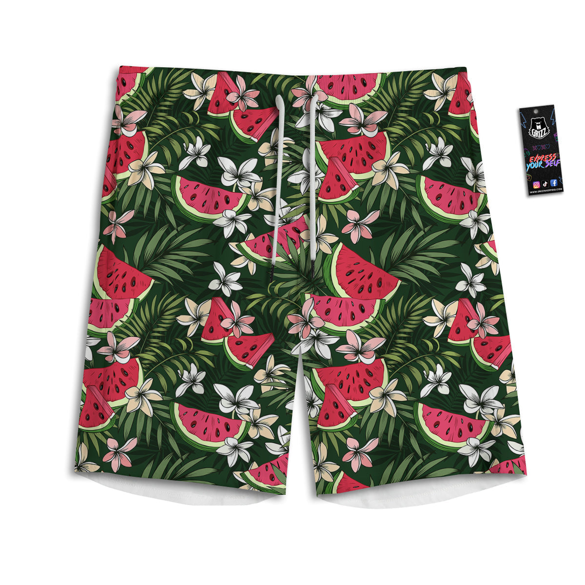 Watermelon Leaves Tropical Print Pattern Men's Athletic Shorts-grizzshop