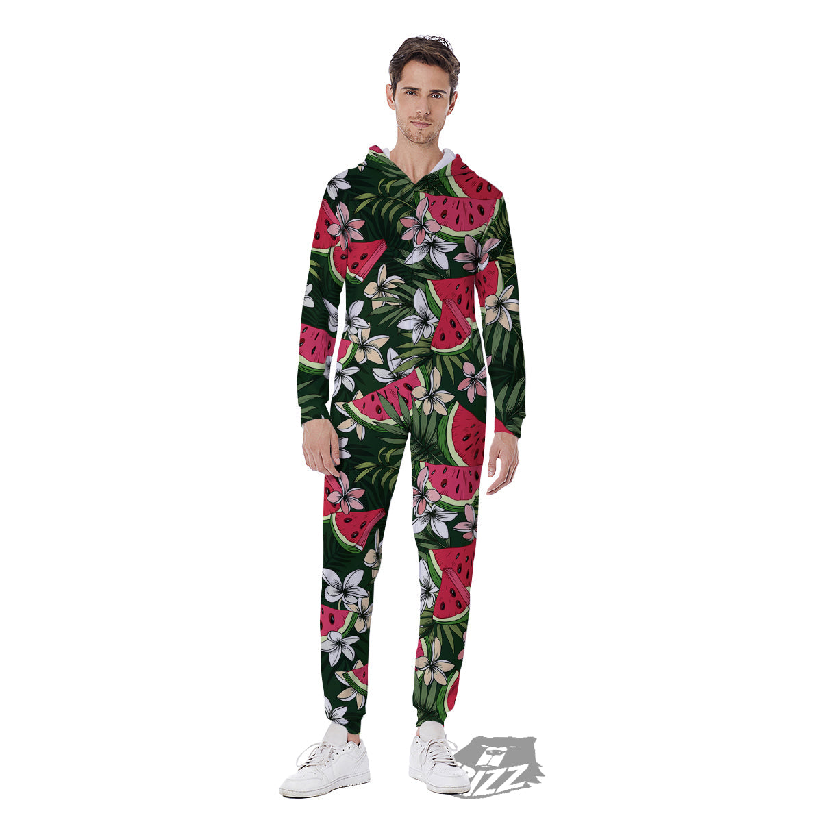 Watermelon Leaves Tropical Print Pattern Men's Jumpsuit-grizzshop
