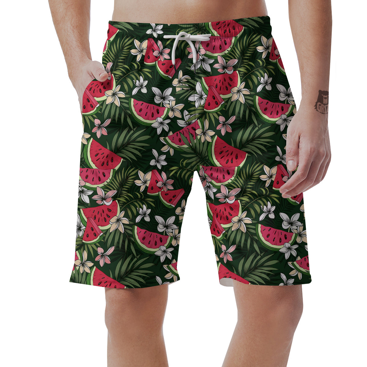 Watermelon Leaves Tropical Print Pattern Men's Shorts-grizzshop