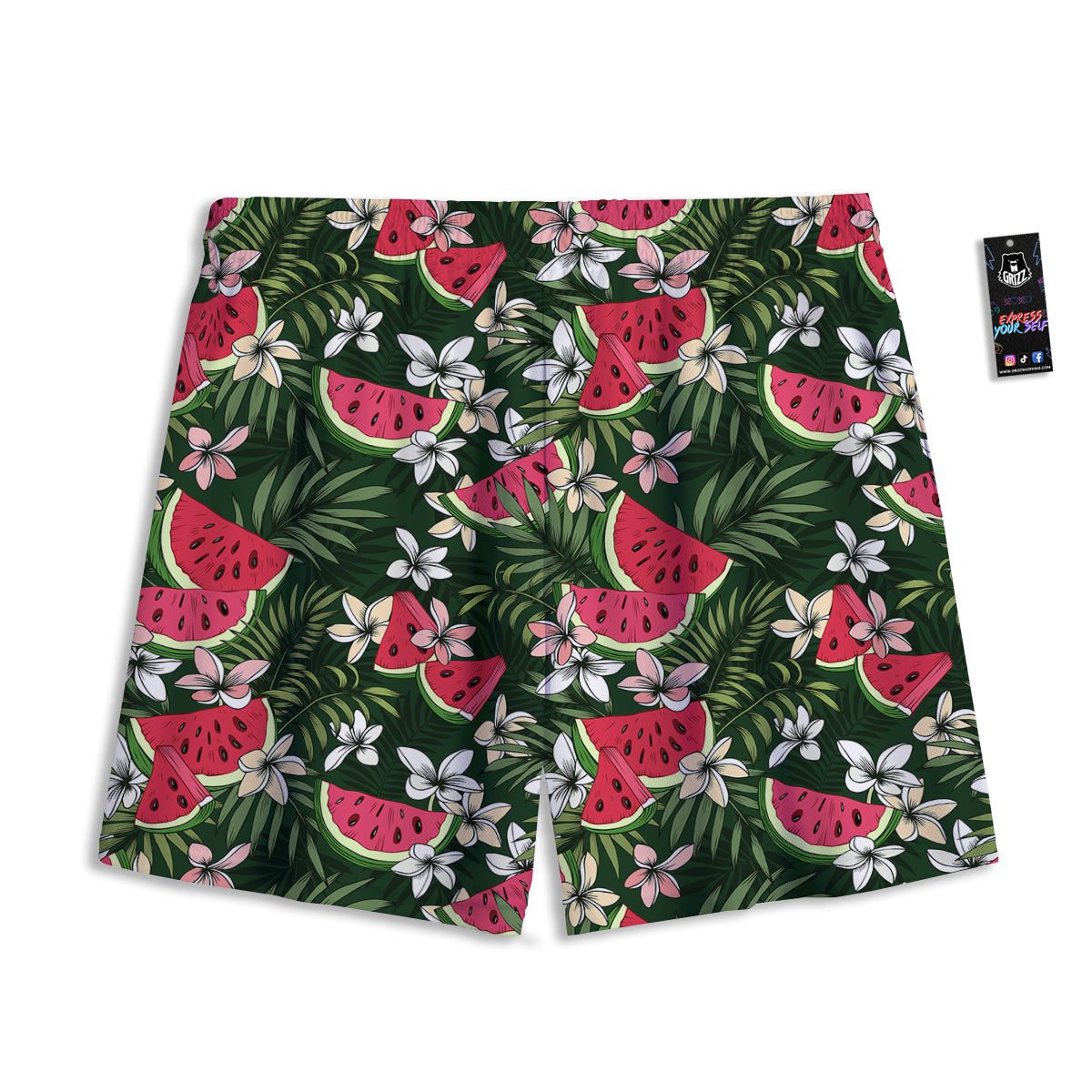 Watermelon Leaves Tropical Print Pattern Mesh Shorts-grizzshop