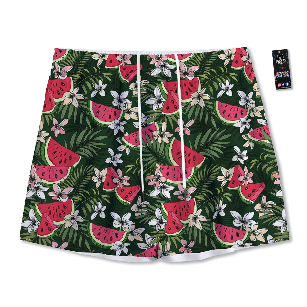 Watermelon Leaves Tropical Print Pattern Mesh Shorts-grizzshop