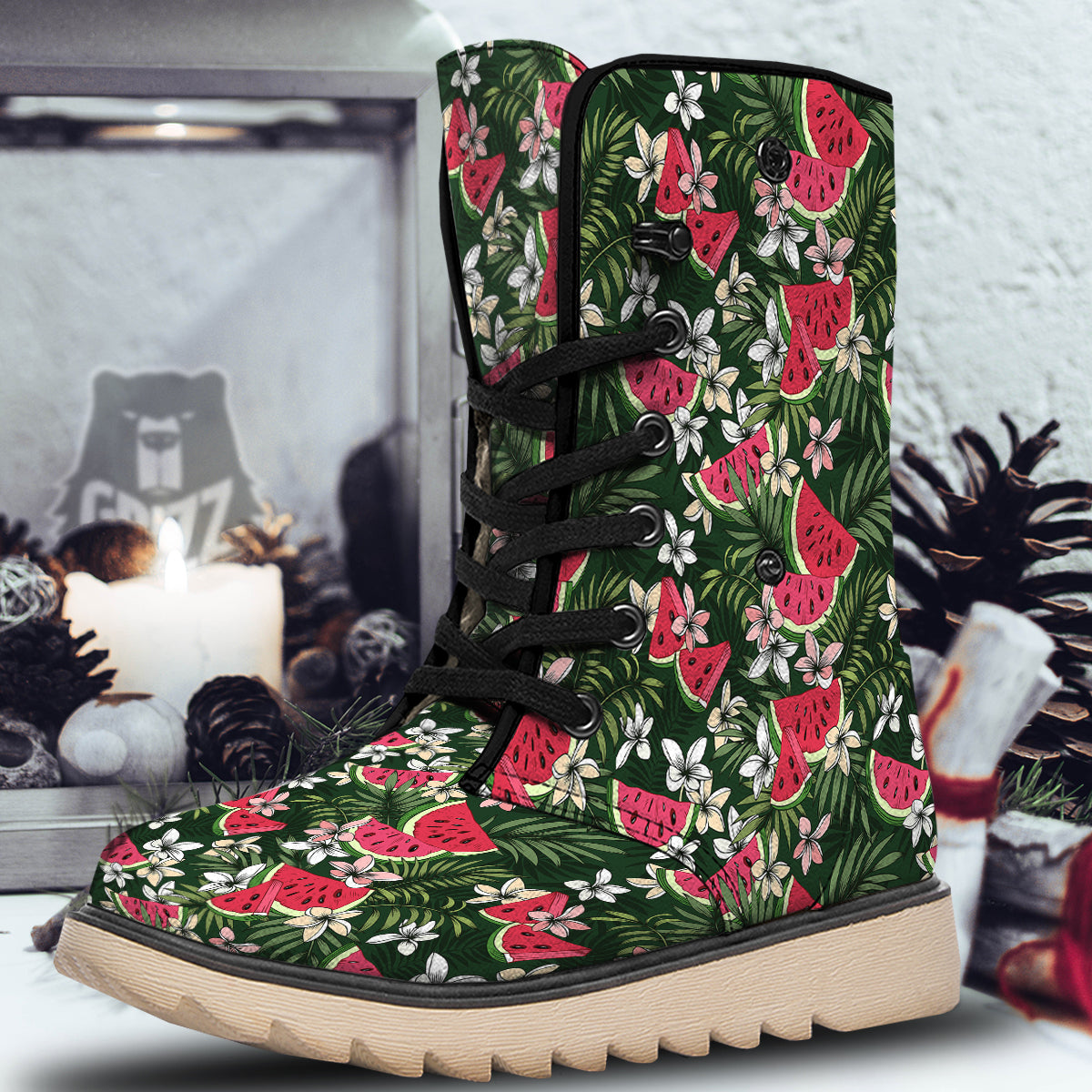 Watermelon Leaves Tropical Print Pattern Snow Boots-grizzshop