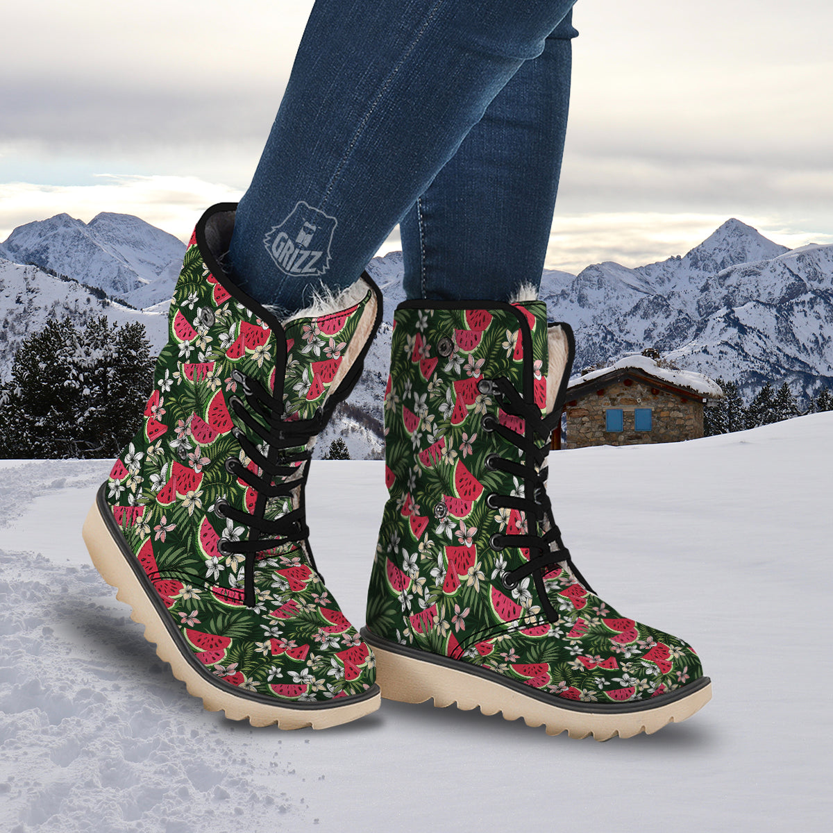 Watermelon Leaves Tropical Print Pattern Snow Boots-grizzshop