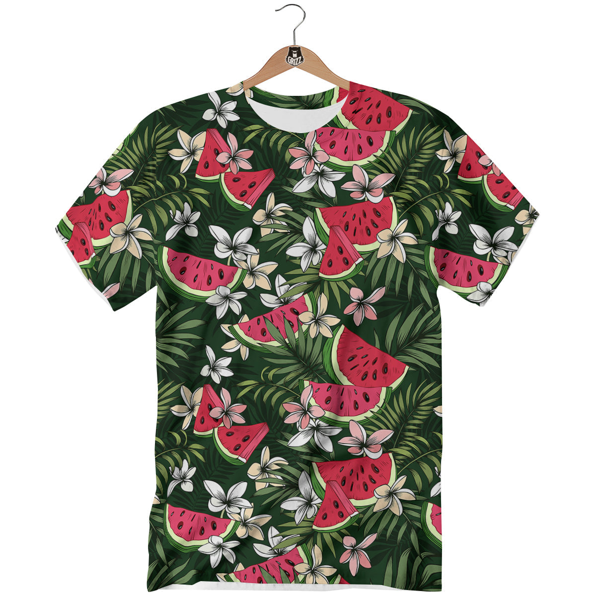 Watermelon Leaves Tropical Print Pattern T-Shirt-grizzshop